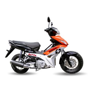 Motocicleta Thunder Bolt 125 Naranja Llanta Gruesa de Otom Racing, diseñada para maniobras en terrenos variados, con motor de 125cc.