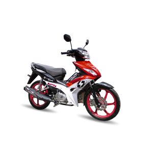 Motocicleta Thunder Bolt 125 Roja Llanta Fina de Otom Racing, diseñada para maniobras, con motor de 125cc.