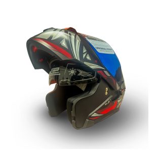 Casco HMT Abatible Speedbeast con visor iridium, diseñado para máxima protección con ventilación óptima y fácil liberación. Cuenta con cachetera removible y ajuste micrométrico para una conducción segura y cómoda.