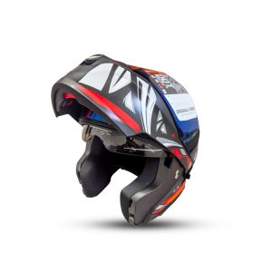 Casco HMT Abatible Speedbeast con visor iridium, diseñado para máxima protección con ventilación óptima y fácil liberación. Cuenta con cachetera removible y ajuste micrométrico para una conducción segura y cómoda.